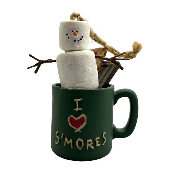 The Original S'mores 3" I Heart S'mores Camping Coffee Cup Snowman Ornament Gift - Picture 1 of 6
